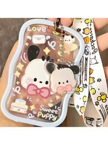 SANRIO Wave Edge Clear ID Card Holder With Braided Wrist Strap And Acrylic Charm, Made Of High-Quality Transparent Material, Scratch-Resistant And Durable. Fits Work ID, Student Cards, Bus Cards, Suitable For School, Office And Daily Carry. - View 7
