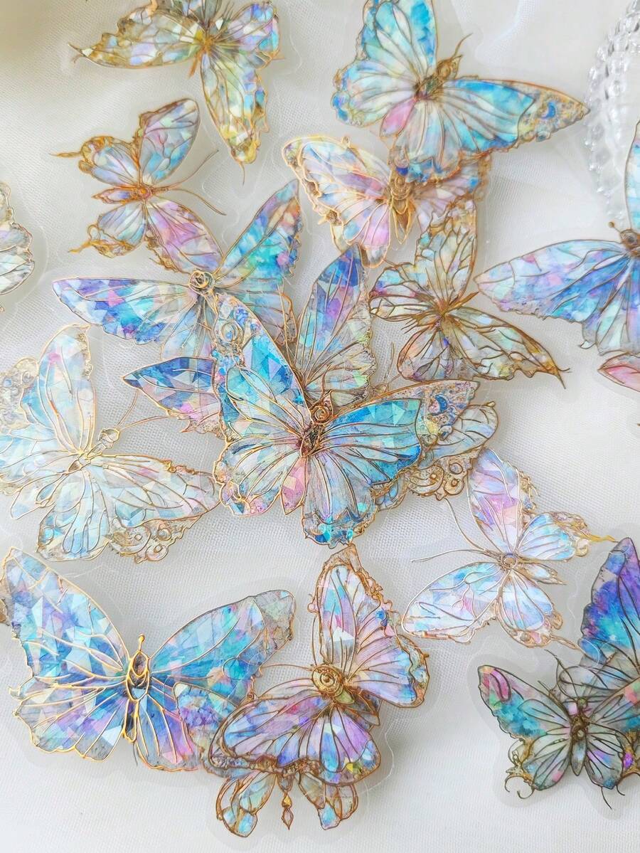 40/20/10PCS/Set PET Butterfly Self-Adhesive Stickers, Waterproof Transparent Stickers, Suitable For Scrapbooking, Journaling, Planner, Autumn Notebook Decoration, Christmas Window Decoration - Multiple Styles - View 1