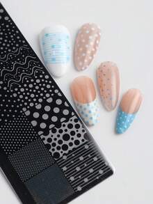 1 pieza Placas de estampado de uñas 3D Y2K con puntos de lunares, plantillas de lunares de moda para uñas, moldes de impresión de manicura con puntos de estilo francés de múltiples formas, herramientas para uñas - Plateado - Ver 4