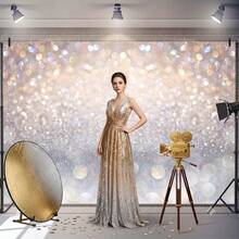 2 2d Flat Banner1pc Photography Background Has Blue And Gold Sparkles, But There Is No Real Flash. The Polyester Fiber Banner Background Is Very Suitable For Birthday Banner Background. - 1 - View 1