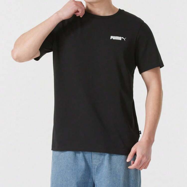 PUMA Men's Short Sleeve T-Shirt Simple Versatile Comfortable Sports Lifestyle Series Logo Training Running Breathable Short Sleeve Black - Black - View 4