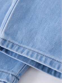 Girls' Cute Red Heart Embroidered Straight Leg Denim Jeans, Casual Everyday Fashion - Medium Wash - View 7