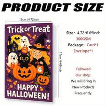 1/2/3sets Cute Cartoon Trick Or Treat Halloween Greeting Cards,Purple Background Witch Black Cat Ghost Jack O Lantern Spider Candy Full Moon Design,Perfect For Friends And Family Seasonal Celebration Party Invitations And Spooky Wishes To Share Joy A - A - View 8