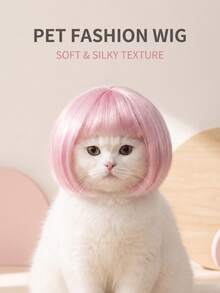 1pc Pet Cat Dog Wig, Pink Bangs Bob Hair Accessory, Suitable For Cats And Dogs To Wear, Applicable For Taking Funny Pet Photos, Attending Theme Parties, Birthday Parties And Daily Dress-Up - Baby Pink - View 1