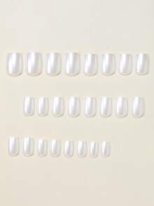 48片短方型穿戴式假指甲與短方型穿戴式腳趾甲，極簡白色珍珠光澤全覆蓋假指甲套組，附果凍膠與迷你指甲锉，適合女性與女孩日常配戴、派對、購物、約會、DIY，果凍膠隨機發送 - 彩色 - 查看 5