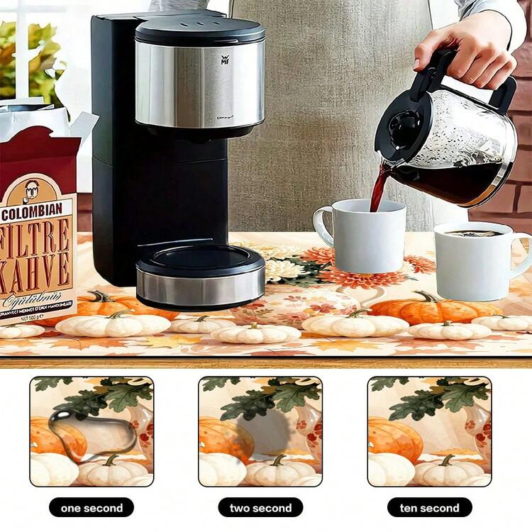 1pc Dish Drying Mat, Coffee Machine Mat, Autumn Style Watermark Pattern Absorbent Table Mat, Thanksgiving Atmosphere Decorative Mat, Pumpkin Chrysanthemum Maple Leaf Pattern Table Protector Mat, Thanksgiving Decorative Mat Multi-Purpose Desktop Absorbent Drying Mat, Room Desktop Protector Mat, Holiday Gift, Kitchen Decoration - XYLSD728 - View 9
