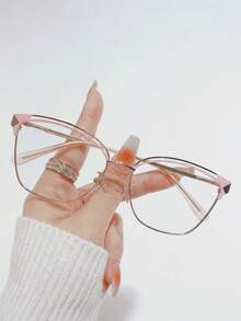 1 Pair Of Women's Fashionable Diamond Studded Metal Frame Transparent Lens Glasses With Cat Eye Design And Multifunctional Design - 026 Black Gold - View 10
