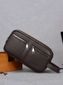 Minimalist Business Men's Clutch Bag, Lightweight Large Capacity Square Pouch For Outings And Commuting - Brown - View 3