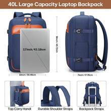 Bruno Cavalli Travel Backpack, 17Inch Laptop Backpack, Carry On Backpack For Men & Women, Personal Item Size Flight Approved Travel Bag, Water Proof Luggage - 藍色 - 查看 3