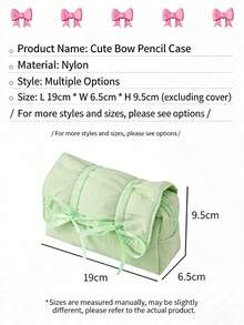 Ballet Style Light Blue Bow Drawstring Pencil Case, Large Capacity Stationery Storage Bag, Elegant Bow Decoration, Smooth Polyester Fabric, Minimalist Sweet Style, All Season, Unisex Adult, Suitable For School, Office, Travel And Daily Use - Multiple Styles - View 4