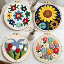 DIY Punch Needle Embroidery Set For Beginners. Includes Punch Needle, Thread, Manual, Hoop & Pre-Printed Fabric. Colorful Floral Landscape Patterns. Creative Craft For Wall Decor & Gifting. 2D Printed Set. 20x20cm/7.87in. - 20 X 20 cm - View 13