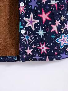 Girls' Casual Fashion Star Print Thermal Lined Hooded Jacket, Autumn/Winter - Black - View 8