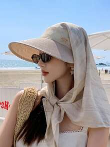 1 buah Topi Pelindung Leher & Bahu Wanita Bertepi Lebar, Topi Matahari Ringan dan Bernapas untuk Pantai Musim Panas - A - View 6