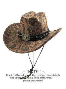 1pc Western Cowboy Hat, Paisley Pattern, Metal Decorative Band, Printed, Bohemian, Daily, Festival Wear - Top Hat - View 5