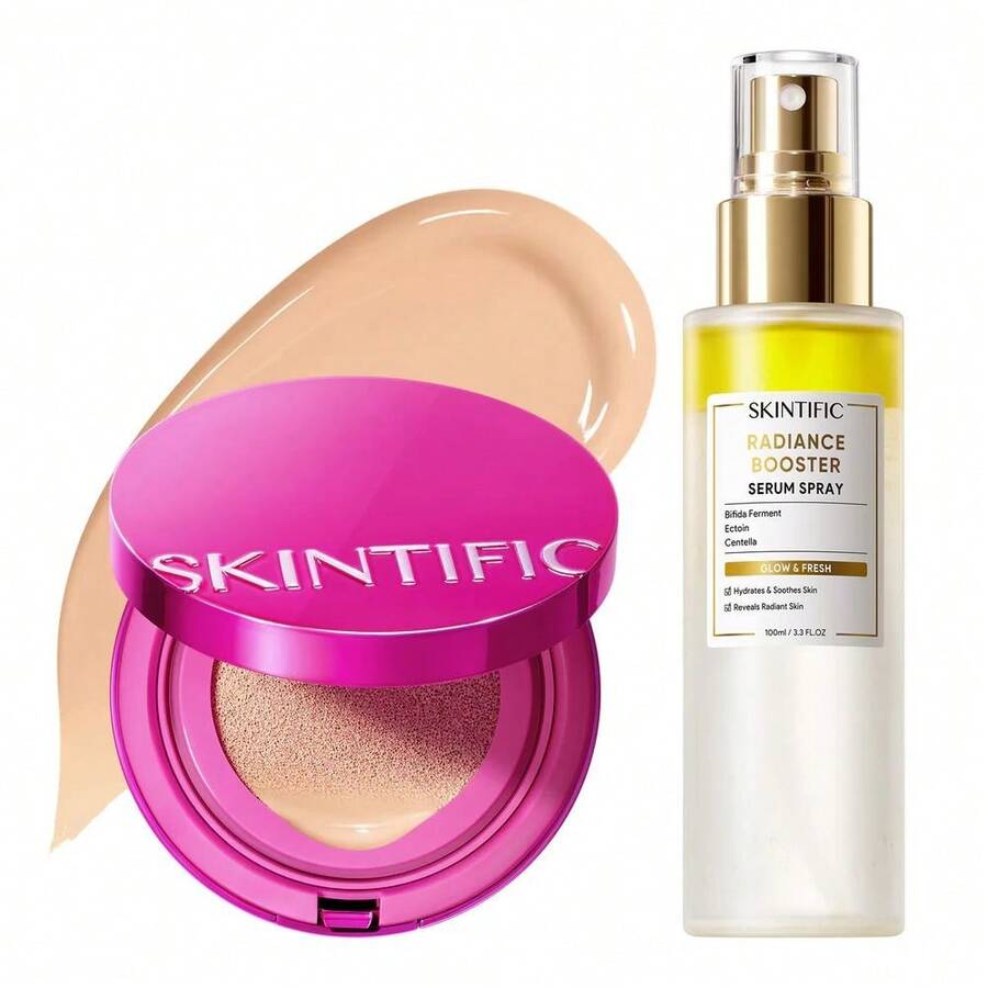 SKINTIFIC Glow Cushion & Peptide Lip Serum Set 2pcs - Serum Spray + 01 VANILLA - View 1