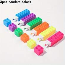 Building Block Shaped Fluorescent Highlighter Pen, Cartoon Fluorescent Marker, Handheld Pen, Creative Shaped Fluorescent Pen, First Day Of School - Multicolor - View 3