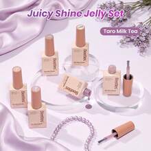 Beetles 6 Colors Taro Milk Tea Purple Jelly Gel Nail Polish Set, Sheer Translucent Purple Gel Polish Kit, Soak Off UV LED Summer Nail Art Manicure - 6 Colors Taro Milk Tea Purple Jelly - 查看 7