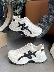 Sepatu Sneakers Wanita Sol Tebal dan Tebal, Gaya Baru Musim Semi/Gugur, Sepatu Komuter yang Menambah Tinggi Badan - Putih - View 5