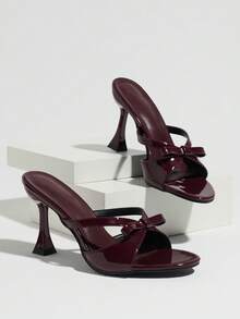 French Style New Elegant Solid Color High Heel Shallow Toe Women's Sandals - Burgundy - View 6