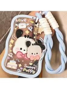 SANRIO Wave Edge Clear ID Card Holder With Braided Wrist Strap And Acrylic Charm, Made Of High-Quality Transparent Material, Scratch-Resistant And Durable. Fits Work ID, Student Cards, Bus Cards, Suitable For School, Office And Daily Carry. - View 1