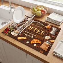 1pc Dish Drying Mat, Coffee Machine Mat, Coffee Theme Dish Drying Mat With Wooden Texture, Absorbent Mat, Kitchen Countertop Protection Non-Slip Mat, Creative Absorbent Draining Mat, Multi-Purpose Desktop Absorbent Drying Mat, Room Desktop Protection Mat, Holiday Gift, Kitchen Decor - XYLSD705 - View 3