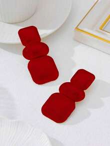 1 Pair Exaggerated Bold Polished Metal Geometric Connected Earrings Studs Dangle - Red - View 2