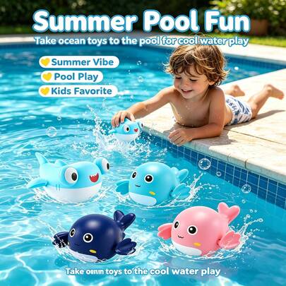 15pcs Kids Wind-Up Bath Animal Toys, Cartoon Shark Turtle Duck Frog Wind-Up Floating Bathtub Toys, Multiple Styles, Pool Water Play Toys, Suitable For Boys And Girls, Children's Birthday Gift