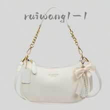 Bolsa de Ombro Feminina Cor Sólida Material PU, Letras, Laços e Pingentes de Pérola - Branco - Visão 6