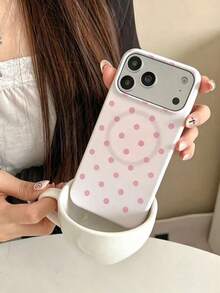 Ins Style Korean Creamy Pink Polka Dot Magnetic Zuo Li Phone Case Compatible With IPhone 17 Pro Max, Apple 16 New Model, 15 Pro, 14/13, 16 PM, 17 Pro, Girly Personalized Protective Cover - White - View 6