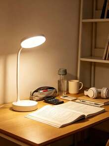 1pc White LED Round Base Button Desk Lamp, Eye-Protection Reading Light, LED Table Lamp, Desk Lamp, Rechargeable/Plug-In Optional, 3 Color Temperatures, Suitable For Dorm, Bedroom, Home, Night Light, Lampshade, Book Light, Bedroom Lighting, Table Lamp, Reading Light, Reading, Office Desk Supplies, Bedroom Lighting, Wireless Lamp, Bedroom Lamp, Lighting, Lamp, Light, Rechargeable Model Battery Capacity: 800mAh - Round Base Table Lamp - View 3