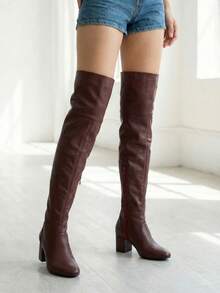 Bota Over The Knee Feminina Vinho Cano Até a Coxa Salto Zíper Novidade - Vinho - Visão 3