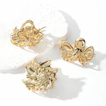 3入組合金金屬極簡風海螺章魚中號金屬抓夾 半紮髮夾 女款 - 金色3個 - 查看 3