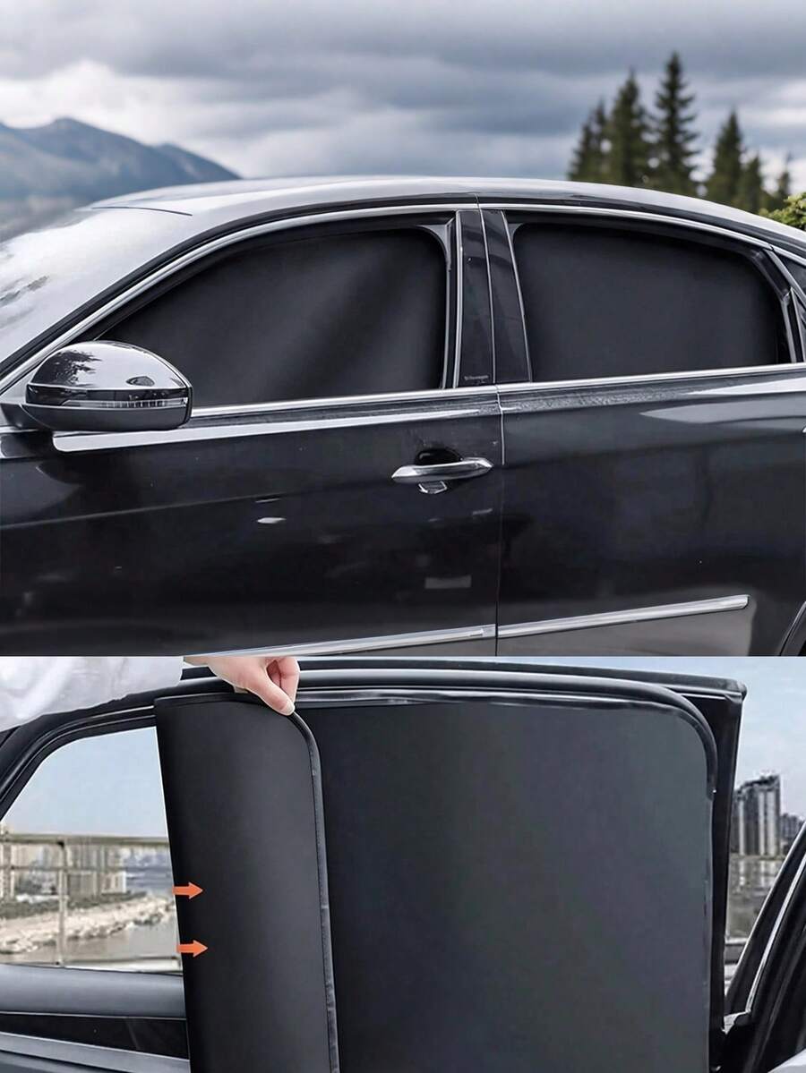 4pcs/2pcs Black Magnetic Car Side Window Curtains, Suitable For SUV And Sedan, Front And Rear Window Sunshades Block UV Rays And Heat, Easy Magnetic Installation, Perfect Holiday Gift For Drivers And Families - Sunshade - View 1