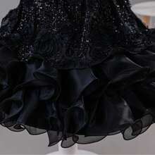 Tween Girl Sequin Puff Cake Princess Dress, Girls Dress For Wedding Flower Girl, Birthday, Evening Party, Holiday Gathering, Runway, Piano Performance, Formal Occasion - Black - View 8