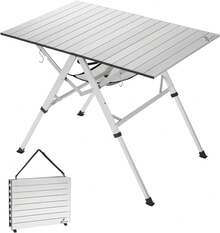 Sportneer Tragbarer Klappbarer Campingtisch mit Zwei Platten, Schnellöffnung, Verstellbare Höhe von 41,9 bis 70,1, 89,9 x 60,9, Leichter Aluminiumtisch, Griff und Schultergurt für Picknicks ARL7 - Silber - Übersicht 1