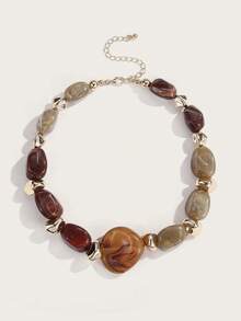 Altistry 1pc Fashionable Vintage Exaggerated Bohemian Style Thick Brown Acrylic Beaded Necklace For Women - Multicolor a - View 2
