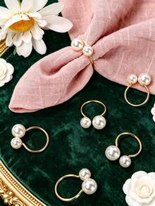 6/12/1pc Metal Pearl Napkin Rings - Gold Metal Napkin Rings, Napkin Holders, Napkin Ring Set, Fashion Rings, Wedding Party Dinner Table Decor, Elegant Decoration, DIY Activities, Restaurant, Holiday, Home Gathering, Banquet, Picnic - Multicolor - View 9