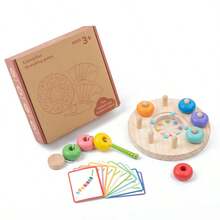 Wooden Caterpillar Lacing Game, Color Matching Bead Lacing Toy With Logic Cards, Educational Learning Toy To Develop Fine Motor Skills And Hand-Eye Coordination, Suitable As A Gift For Children 3 Years And Older - Multicolor - View 1