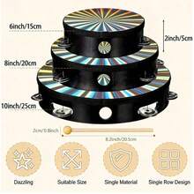 8/10 Inch Laser Colorful Handheld Tambourine, Single Row Metal Jingle Bells Hand Shake Bell, Professional Orff Percussion Instrument, Stage Performance Band Accompaniment Prop, Music Classroom Adult Teaching Gathering Party Atmosphere Accompaniment Hand Shake Instrument - Multicolor - View 6
