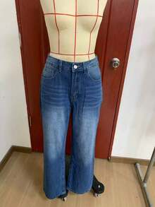 Cross-Border Women's Women's Insert Pocket Loose Casual Basic Straight Jeans - Dark Wash - View 3
