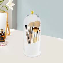 Rotating Makeup Brush Holder With Clear Dust Cover, Multi-Compartment Cosmetic Organizer With Dome Lid, Desktop Storage Cup For Brushes, Lipsticks And Other Beauty Makeup Tools - 透明白 - 查看 7