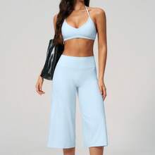 Women's 2 Pieces Set, Tank Top And Short Wide Leg Pants, Suitable For Vacation, Date, Daily Wear. Sports Outfit - Light Wash - View 2