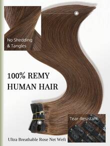 DNE HAIR 7件組 120G 4# 中棕色 雙層隱形夾式人髮接髮 Remy髮 無縫柔軟髮尾 防掉髮 可重複使用 適合細髮 沙龍日常婚禮派對造型 女士與女孩適用 - S4 - 查看 4