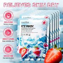 SADOER 1pc Strawberry Cooling Gel Mask, Moisturizing Facial Mask, Suitable For Dry And Dull Skin, Hydrating And Nourishing Formula Helps Replenish Moisture, Refresh Skin, Improve Dullness, Make Face Soft, Smooth And Radiant - Multicolor - View 5