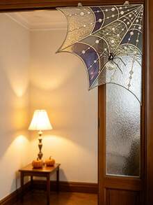 1 pieza Decoración de marco de puerta y ventana con telaraña y araña de Halloween, adorno colgante de acrílico con arañas falsas, cadenas y anillos, decoraciones perfectas de Halloween para la parte superior de puertas y ventanas - multicolor - Ver 3