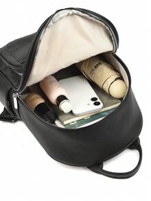1pc Fashionable Avant-Garde Campus Style Multi-Pocket Solid Color PU Faux Leather Backpack, Women's New Minimalist Versatile Shopping Shoulder Bag - Multiple Colors - View 10