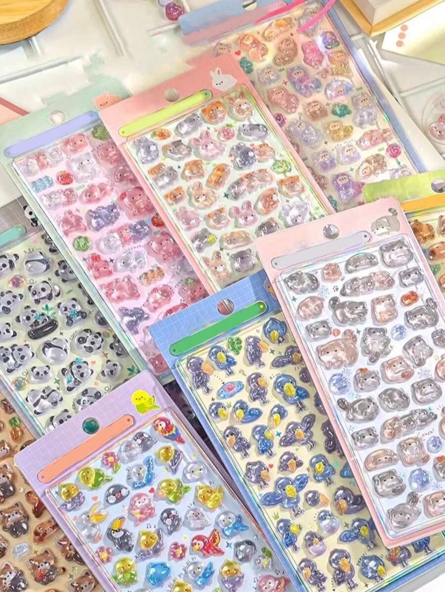 可愛 3D 貼紙角色貼紙書玩具，包含鞋嘴鳥、紅貓熊、小貓、兔子、羊駝、小豬、鳥類圖案，適合學生、兒童與成人使用，可用於手帳 DIY、貼紙交換與收藏、文具、DIY 手機殼與筆記本裝飾，可作為節日禮物、生日禮物、派對小禮，適合返校季 - 彩色 - 查看 1