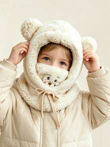 Cute Bear Hat, Autumn/Winter Cycling Ear Protection Mask Scarf All-In-One Plush Ushanka - Multicolor - View 3