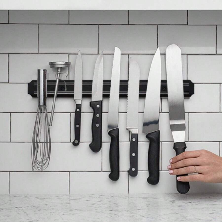1pc Strong Magnetic Kitchen Knife Wall Mount Storage Rack, Metal Magnetic Knife Holder, ABS Kitchen Utensil Storage Rack