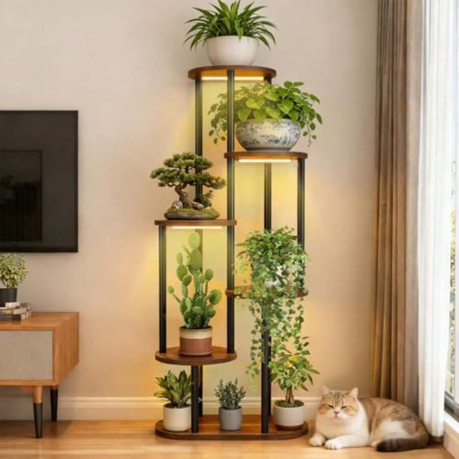 FURRIFIC Soporte para Plantas con Luz de Crecimiento 6 Niveles, Maceteros para Interior y Exterior, Estante de Hierro Resistente Mueble para Plantas Organizador de Sala, Dormitorio, Oficina y Jardín - Multicolor - Ver 1
